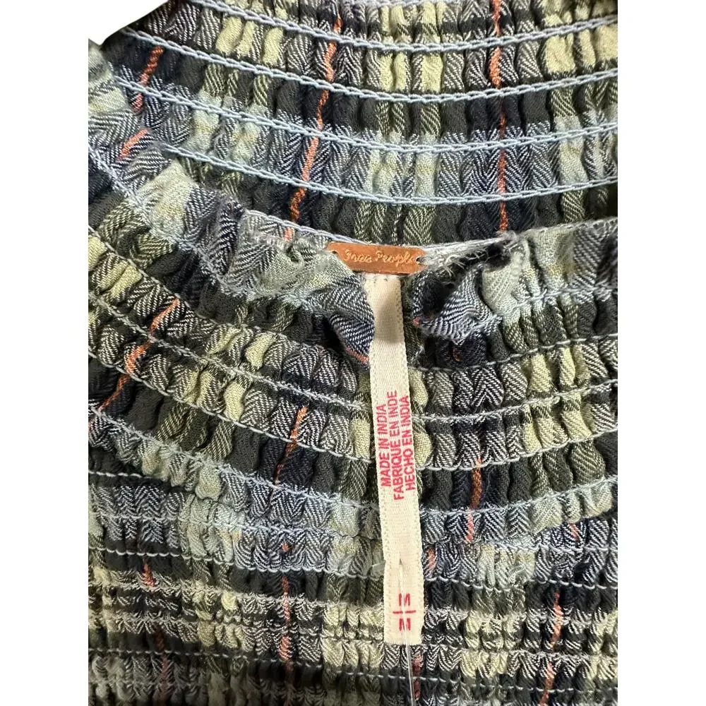 Free People Light sage combo Autumn Chill‎ Plaid Mini Dress size medium $168 NEW